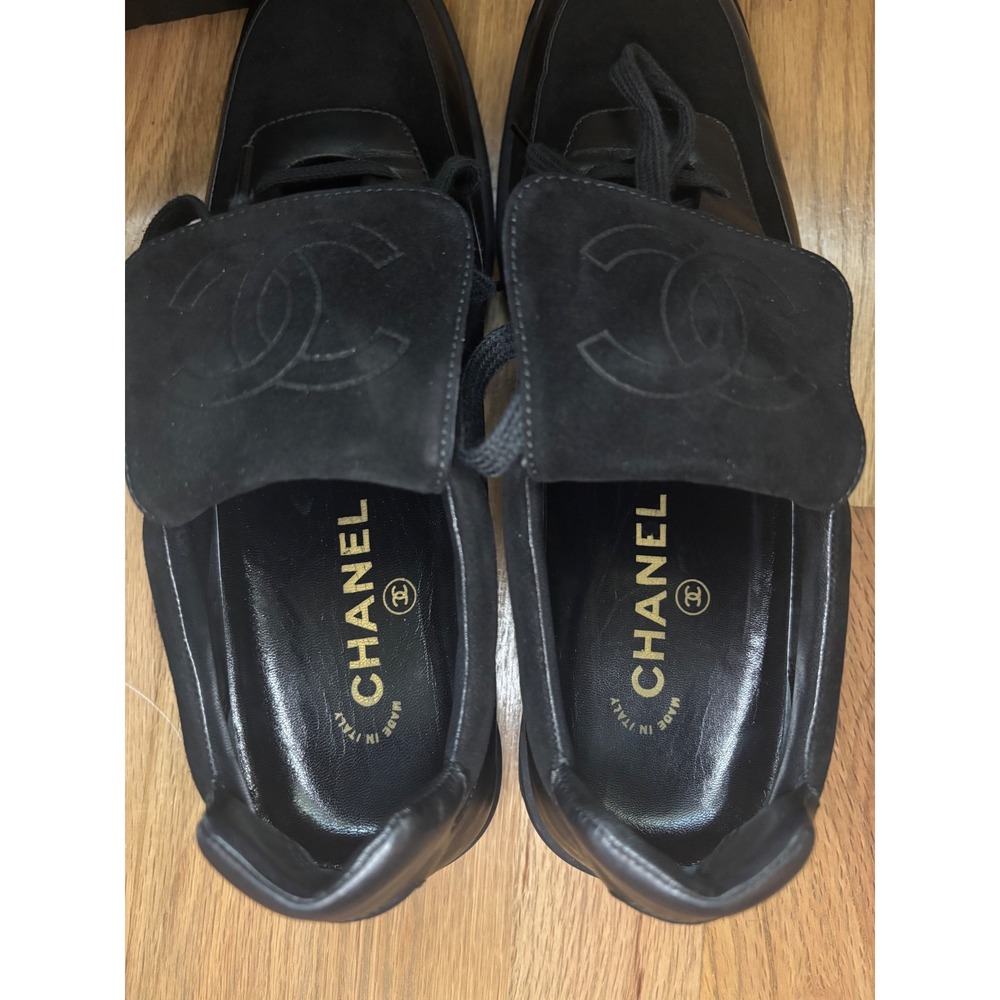 Chanel CC Logo Flap Suede Leather Sneakers Black Low Top Trainers size 38 - Picture 11 of 11